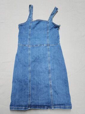 Art Class Girls XL 14 Blue Denim Pinafore Dress Sleeveless Square Neck Stretch